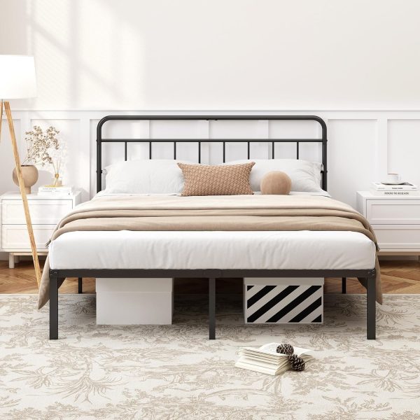 12 inches Full Size Bed Frame with Minimalist headboard,Metal Platform Base with Strong Metal Slats,Mattress Foundation for Under Bed Storage,Easy Assembly,Black - Image 2