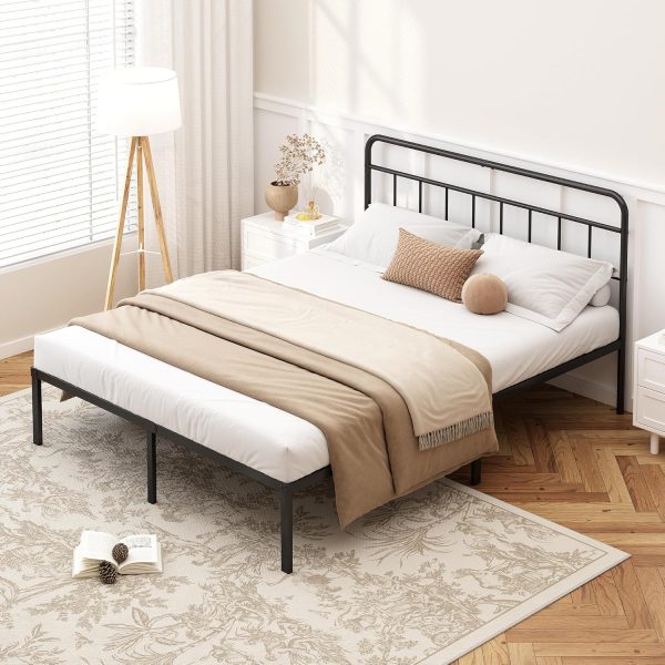12 inches Full Size Bed Frame with Minimalist headboard,Metal Platform Base with Strong Metal Slats,Mattress Foundation for Under Bed Storage,Easy Assembly,Black - Image 3