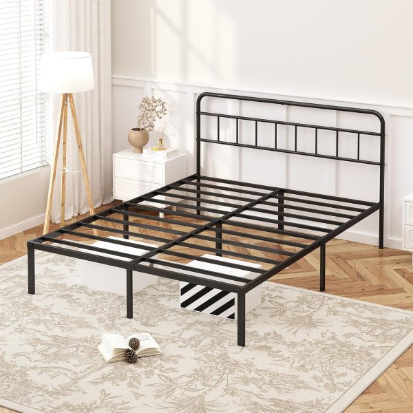 12 inches Full Size Bed Frame with Minimalist headboard,Metal Platform Base with Strong Metal Slats,Mattress Foundation for Under Bed Storage,Easy Assembly,Black - Image 4