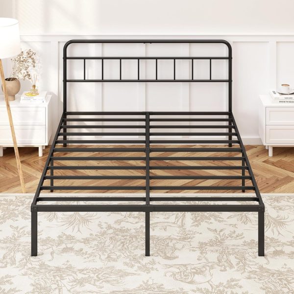 12 inches Full Size Bed Frame with Minimalist headboard,Metal Platform Base with Strong Metal Slats,Mattress Foundation for Under Bed Storage,Easy Assembly,Black - Image 5