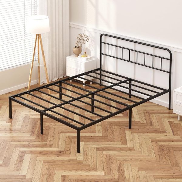 12 inches Full Size Bed Frame with Minimalist headboard,Metal Platform Base with Strong Metal Slats,Mattress Foundation for Under Bed Storage,Easy Assembly,Black - Image 6