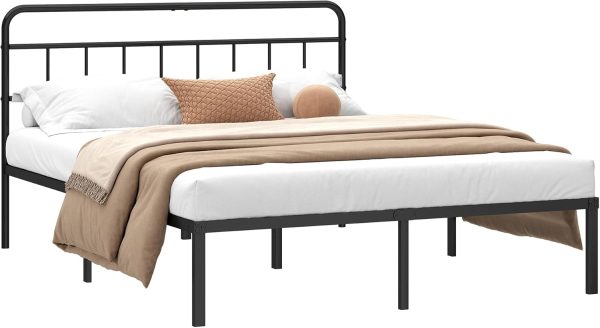 12 inches Full Size Bed Frame with Minimalist headboard,Metal Platform Base with Strong Metal Slats,Mattress Foundation for Under Bed Storage,Easy Assembly,Black - Image 7