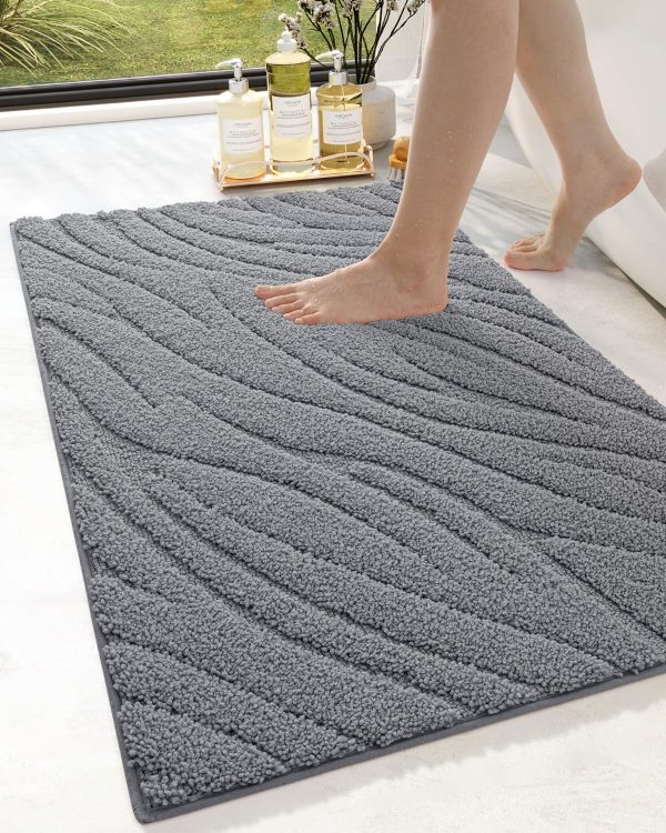 DEXI Bathroom Rugs 24x36, Non Slip Washable Bath Mat for Shower Floor, Luxury Soft Absorbent Bathmat with Rubber Backing, Quick Dry Microfiber Carpet, Dark Grey