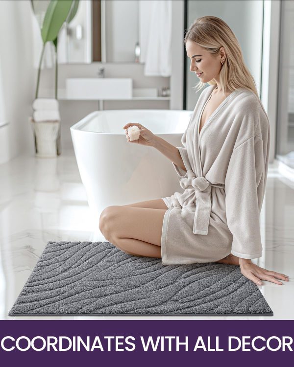 DEXI Bathroom Rugs 24x36, Non Slip Washable Bath Mat for Shower Floor, Luxury Soft Absorbent Bathmat with Rubber Backing, Quick Dry Microfiber Carpet, Dark Grey - Image 7