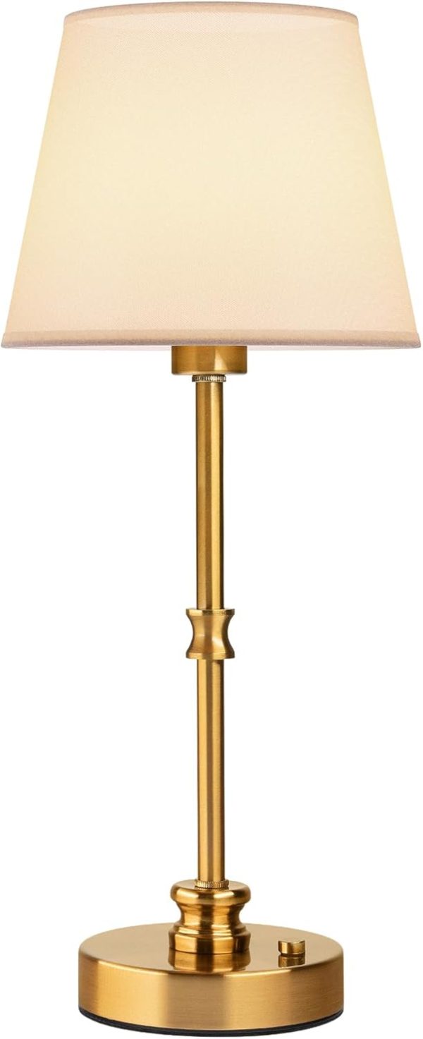 EppieBasic Cordless Table Lamp, 5200mAh Rechargeable Battery Operated Lamp, Portable LED Touch Lamp, 3-Level Brightness Dimmable, Small Gold with Fabric Shade, 2700K for Dining, Bedside, Bathroom