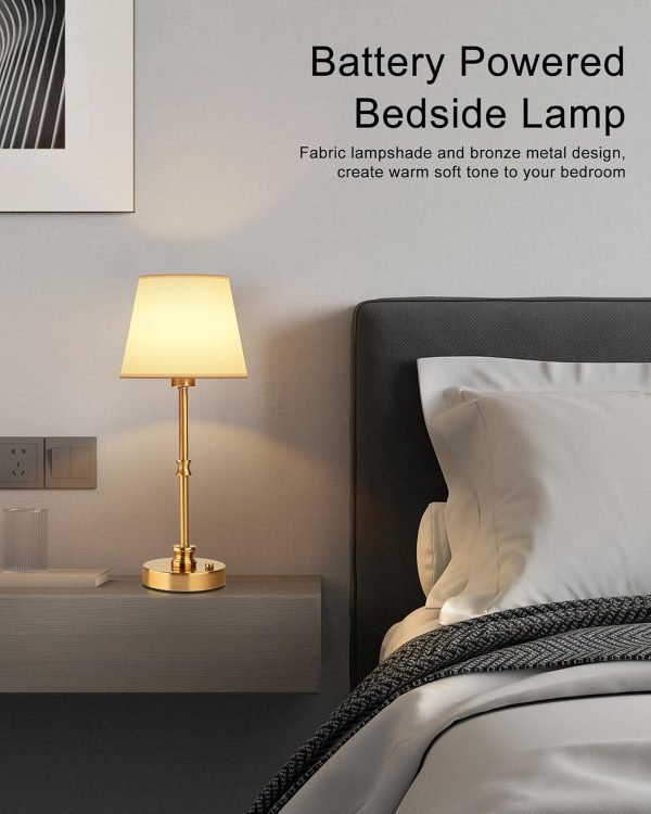 EppieBasic Cordless Table Lamp, 5200mAh Rechargeable Battery Operated Lamp, Portable LED Touch Lamp, 3-Level Brightness Dimmable, Small Gold with Fabric Shade, 2700K for Dining, Bedside, Bathroom - Image 7