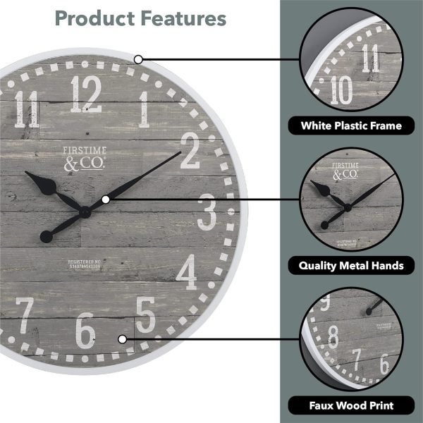 FirsTime & Co. Gray Arlo Wall Clock, Large Vintage Decor for Living Room, Home Office, Round, Plastic, Farmhouse, 20 inches - Image 6