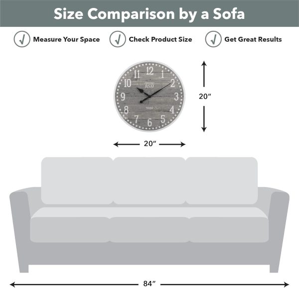 FirsTime & Co. Gray Arlo Wall Clock, Large Vintage Decor for Living Room, Home Office, Round, Plastic, Farmhouse, 20 inches - Image 8