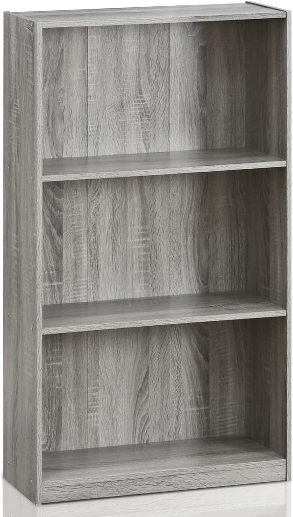 Furinno Basic 3-Tier Bookcase Storage Shelves, French Oak Grey