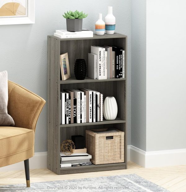 Furinno Basic 3-Tier Bookcase Storage Shelves, French Oak Grey - Image 2