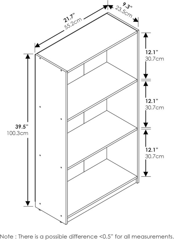 Furinno Basic 3-Tier Bookcase Storage Shelves, French Oak Grey - Image 3