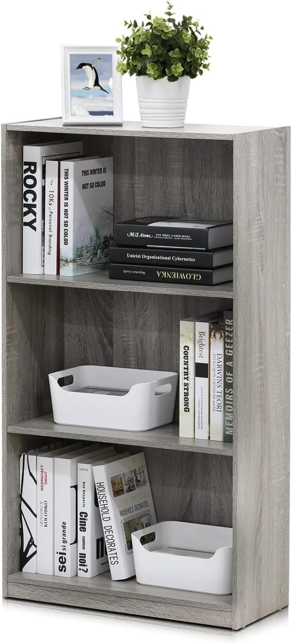 Furinno Basic 3-Tier Bookcase Storage Shelves, French Oak Grey - Image 4