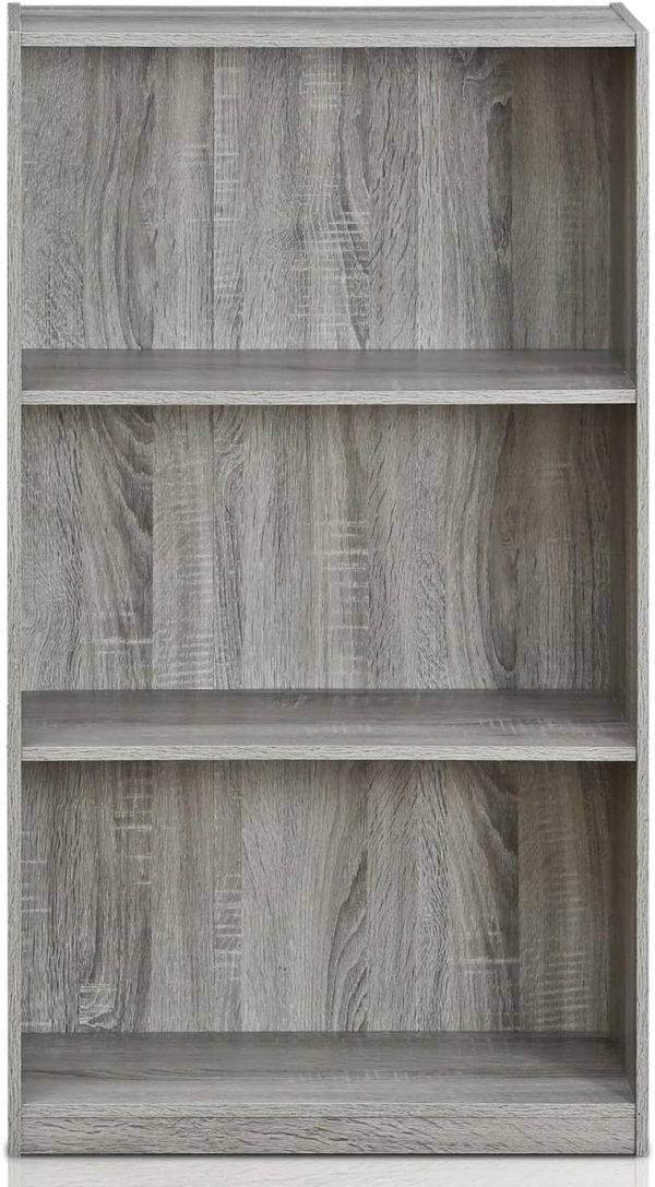 Furinno Basic 3-Tier Bookcase Storage Shelves, French Oak Grey - Image 5