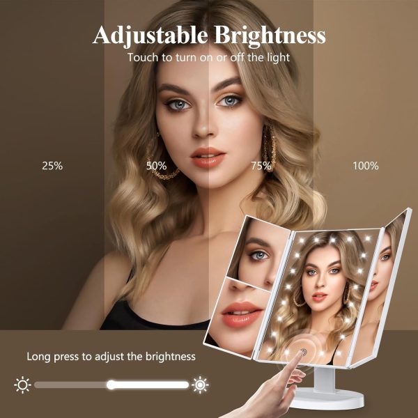 HUONUL Makeup Mirror Vanity Mirror with Lights, 2X, 3X, 10X Magnification, Touch Control, Trifold, White, 9.4"L x 13.4"W, Modern Style, Dresser Mount, Bathroom - Image 3