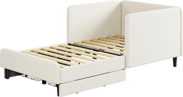 LIKIMIO Twin XL Daybed with Headboard, Corner Bed Frame with Bed Rails and Storage Drawers, Solid Support, for Bedroom Guest Room, Cream - Image 9