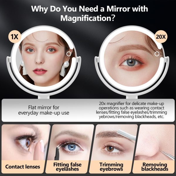 MIYADIVA Makeup Mirror with Lights,20X Magnifying Mirror with Light and Touch Switch,Vanity Mirror with 3 Color Light and 80 LEDs,2-Sided Lighted Magnified Mirror 8.8 Inches - Image 3