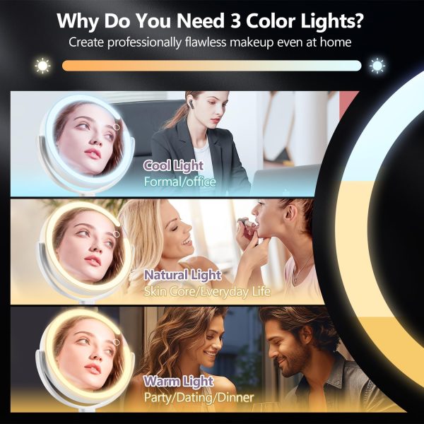 MIYADIVA Makeup Mirror with Lights,20X Magnifying Mirror with Light and Touch Switch,Vanity Mirror with 3 Color Light and 80 LEDs,2-Sided Lighted Magnified Mirror 8.8 Inches - Image 4