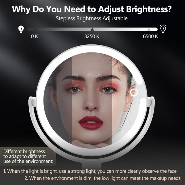 MIYADIVA Makeup Mirror with Lights,20X Magnifying Mirror with Light and Touch Switch,Vanity Mirror with 3 Color Light and 80 LEDs,2-Sided Lighted Magnified Mirror 8.8 Inches - Image 5