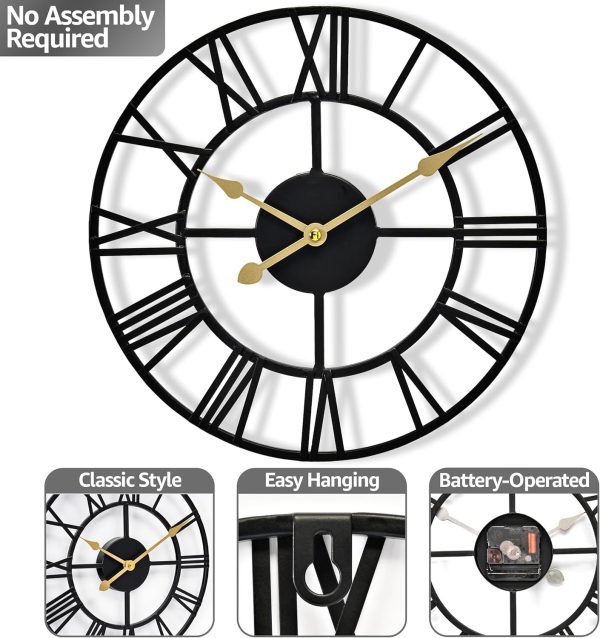 Sorbus Large Wall Clock for Living Room Decor - 24 inch Big Wall Clock Decorative - Battery Operated - Roman Numeral Analog Large Clock for Bedroom, Room, Home, Kitchen, Office, Wall Decor (Black) - Image 4
